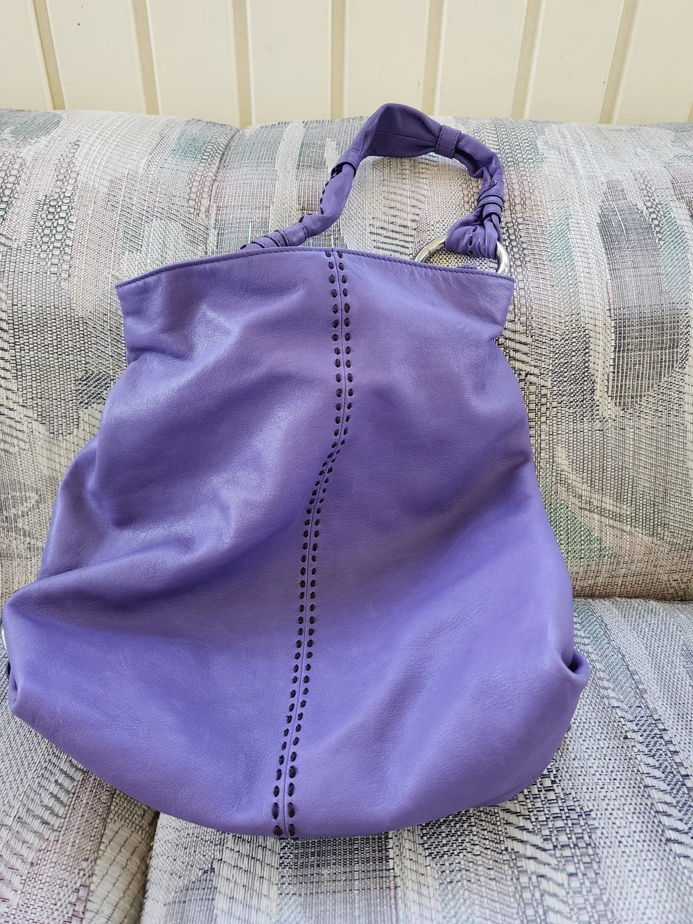 b. makowsky Purple Leather Hobo Bag with Knotted Strap